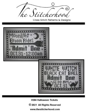 Halloween Tickets Broom Ride Black Cat Witch Ball Cross Stitch
