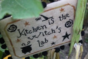 the primitive hare witch's kitchen Halloween cross stitch freebie