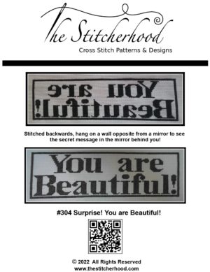you are beautiful cross stitch pattern surprise backwards mirror design