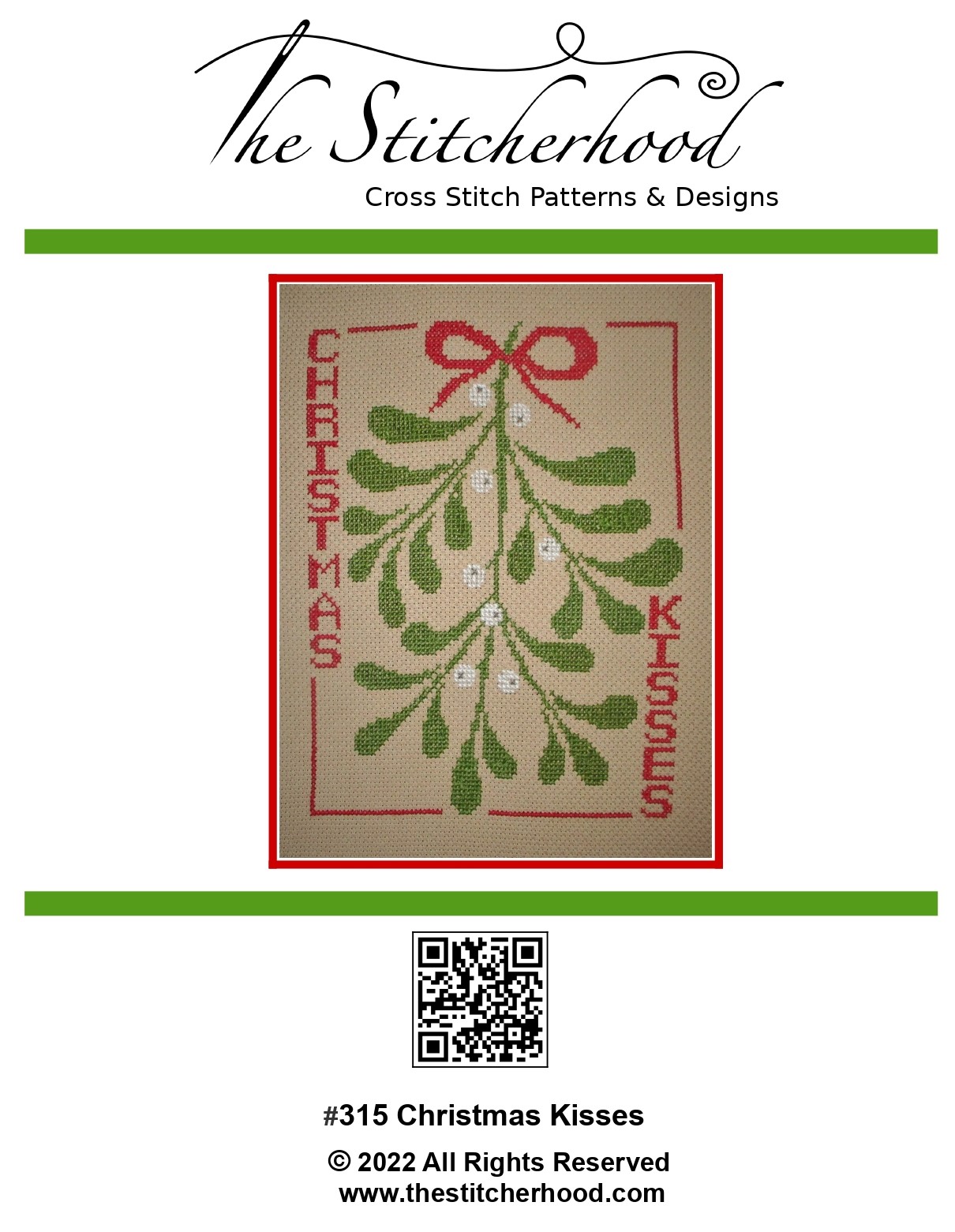 Christmas cross stitch design showing Mistletoe.