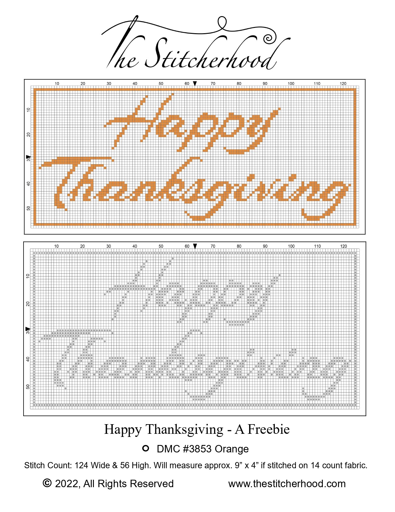 Free Thanksgiving cross stitch pattern.