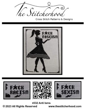 Funny, snarky, subversive cross stitch pattern of a woman.