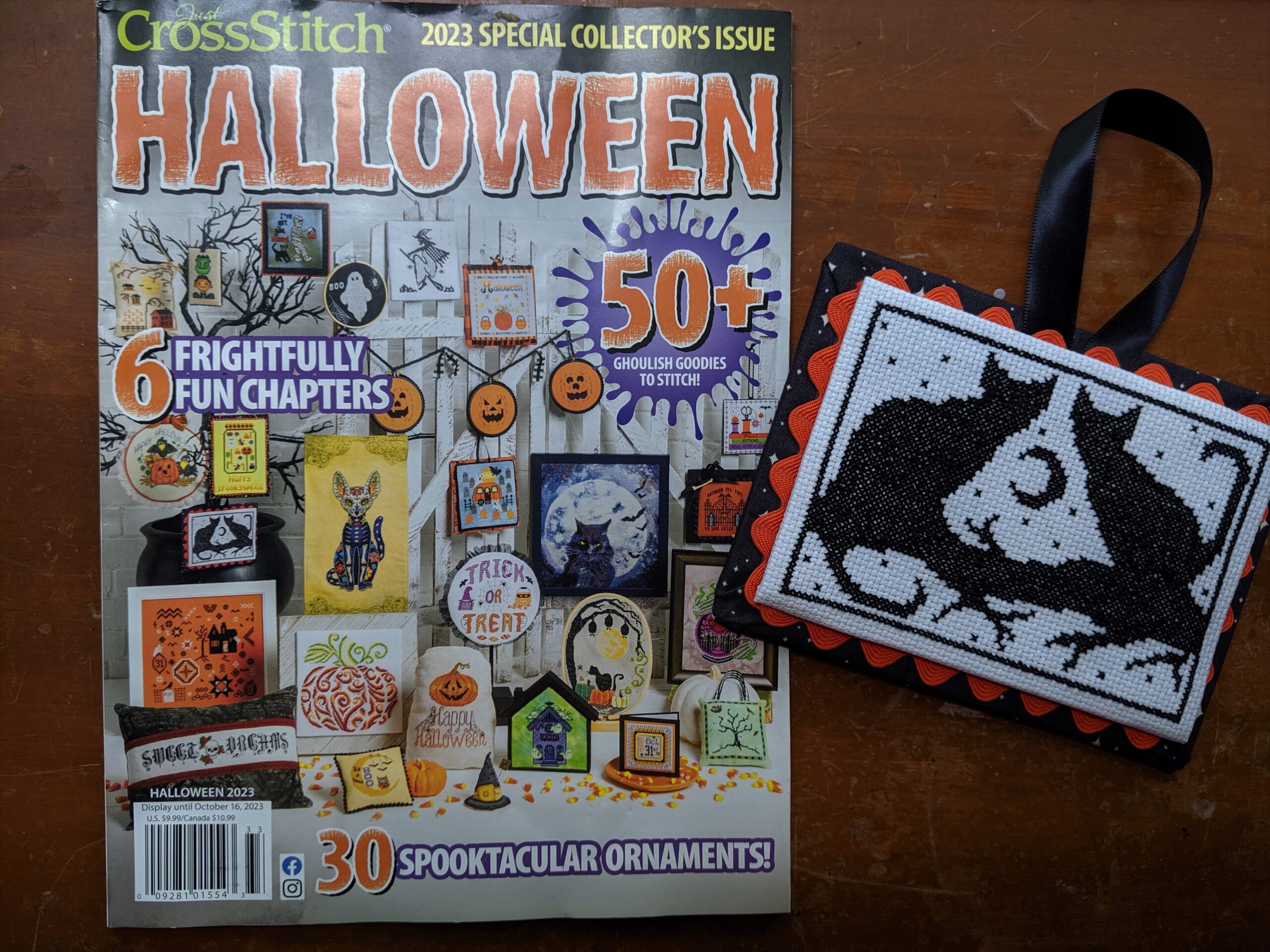 Just Cross Stitch Magazine Halloween with finished Wicca ornament