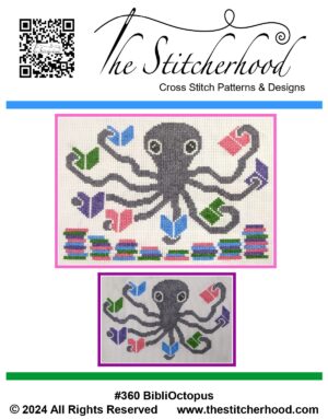 Octopus reading books cross stitch